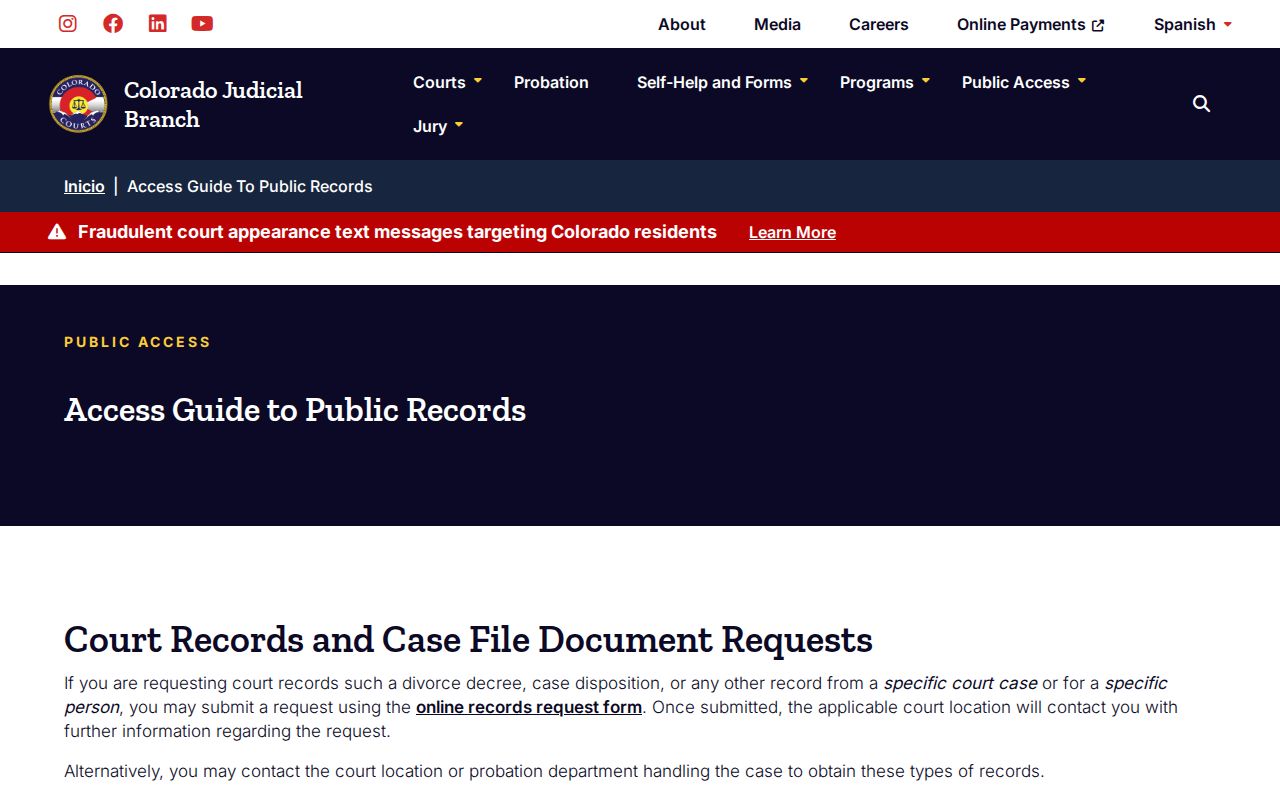 Colorado Judicial Branch public access guidance for court records