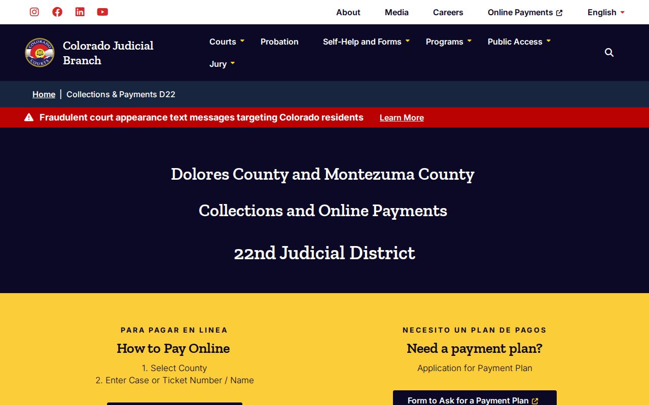 Official 22nd Judicial District payment and collections page