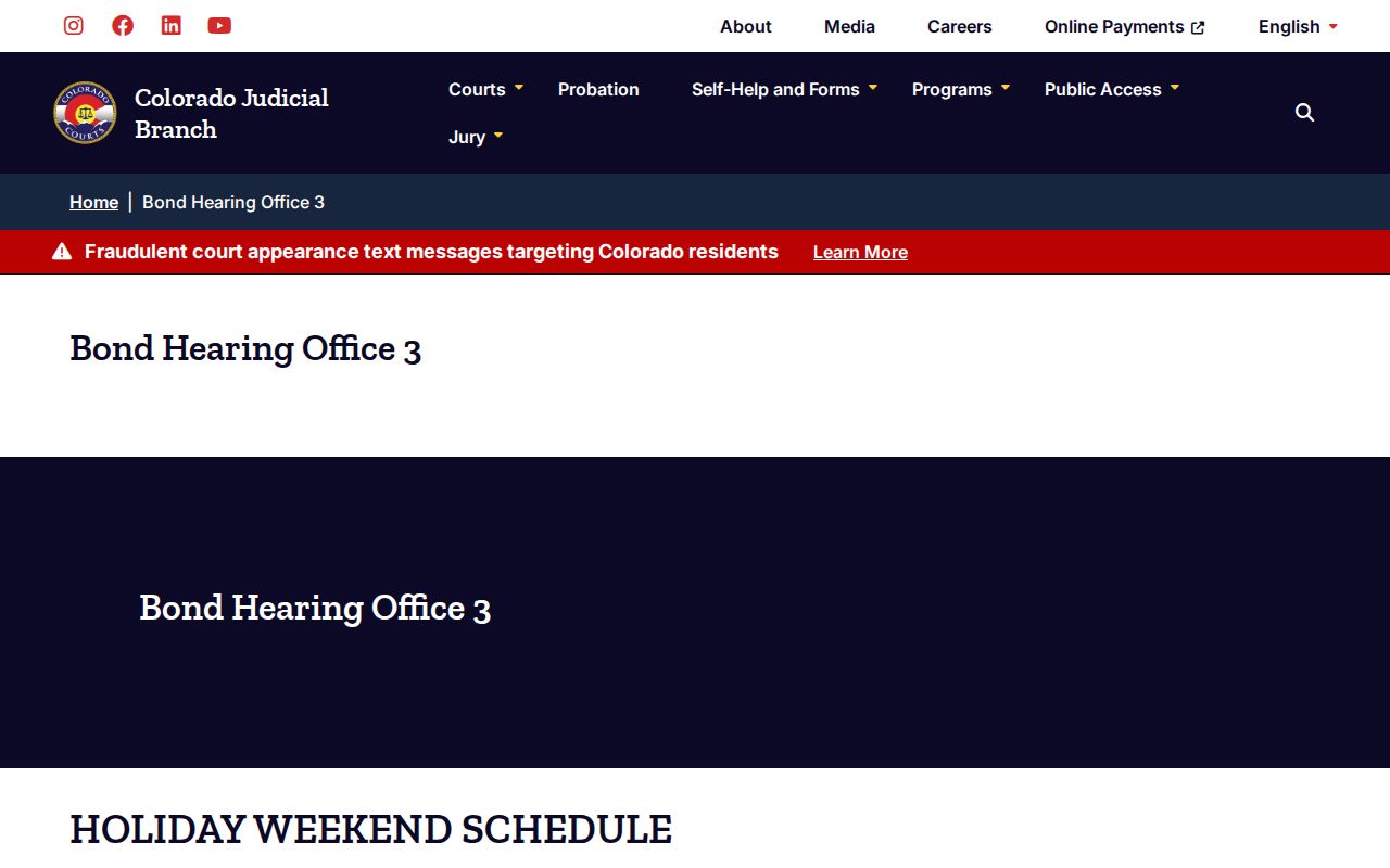Dolores County bench warrant bond hearing schedule