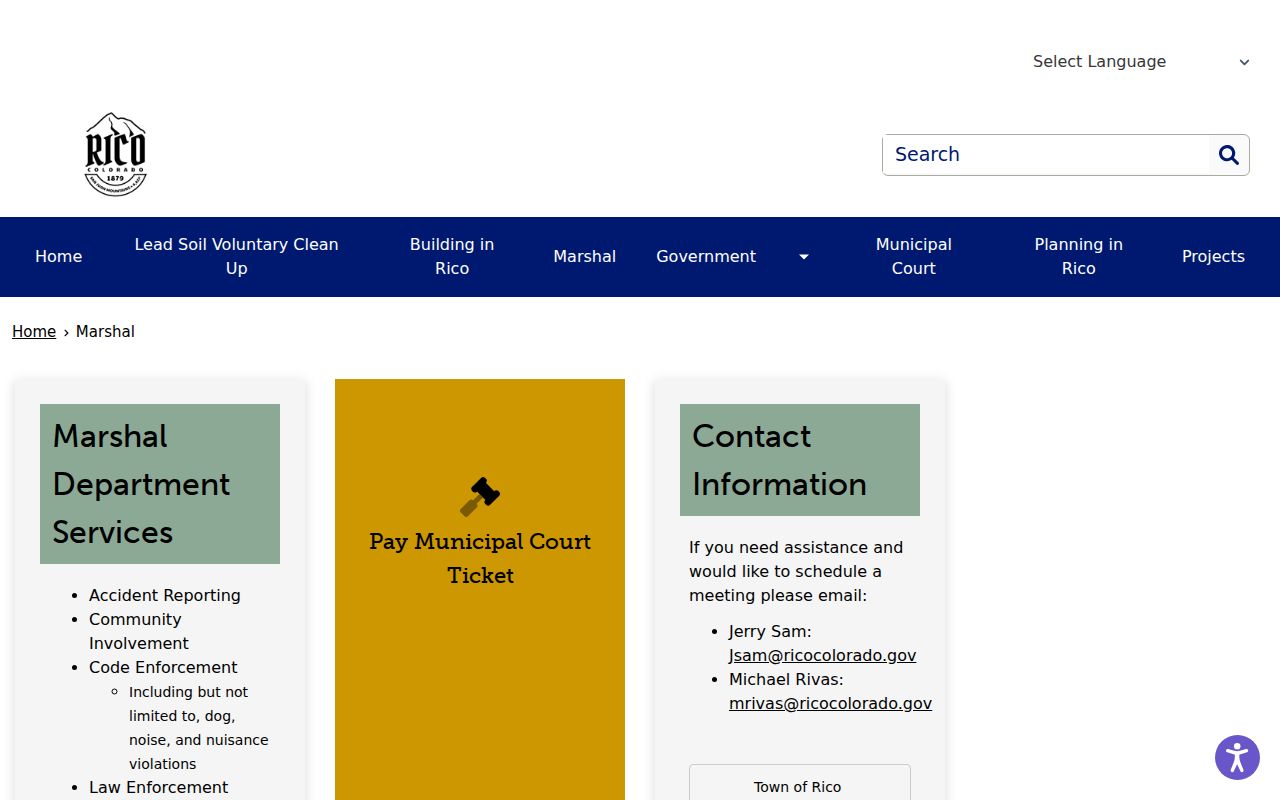 Rico Marshal service and municipal court information for Dolores County traffic cases