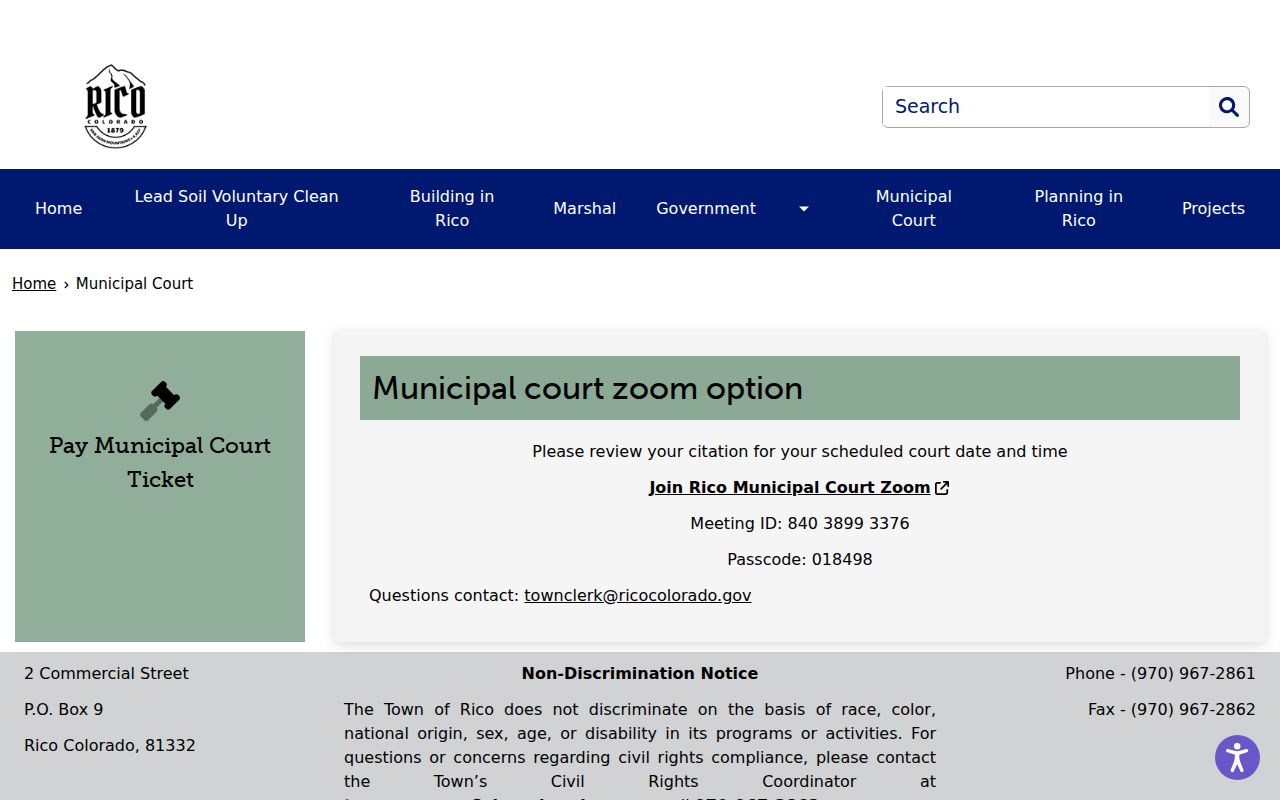Rico Municipal Court interface for Dolores County traffic warrant venue identification