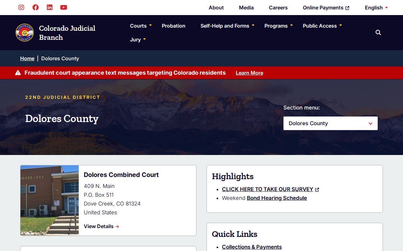 Official Dolores Combined Court page with address and court links