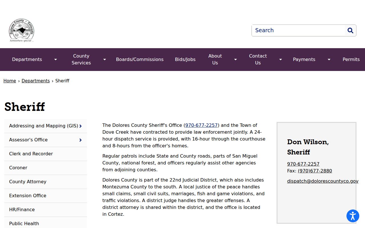Official Dolores County Sheriff contact and dispatch page